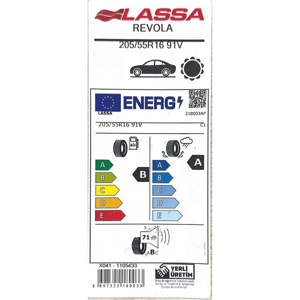 Lassa 205/55 R16 91V Revola Oto Yaz Lastiği (Üretim Yılı:2025)