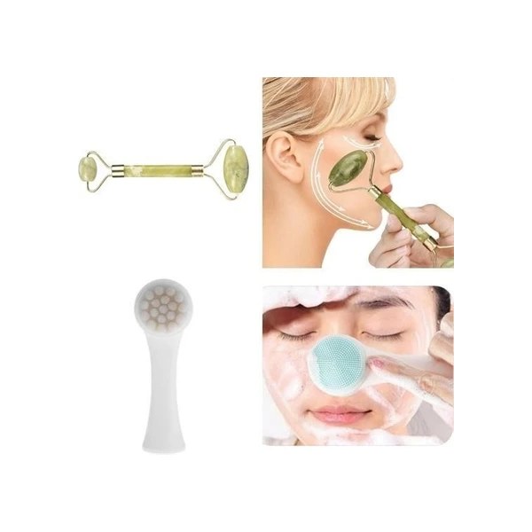 Buffer® 2li Set Çift Taraflı Cilt Temizleme Fırçası ve Yeşim Taşı Çift Taraflı Cilt Masaj Aleti